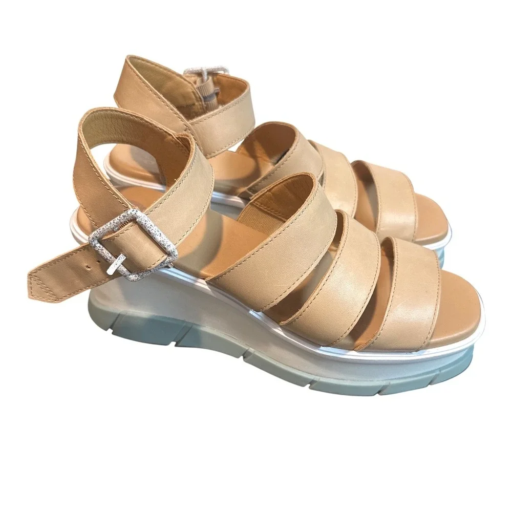 Sorel Joanie III Ankle Strap Wedge Sandals Honest Beige Crushed Blue Womens 8